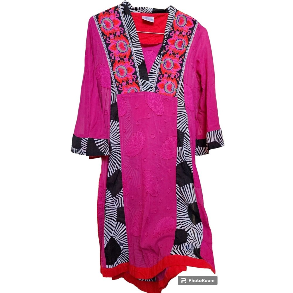 Cotton Ginny Kurti Top Hippie Boho Pakistan Ethnic Art-To-Wear M Quirky Designer